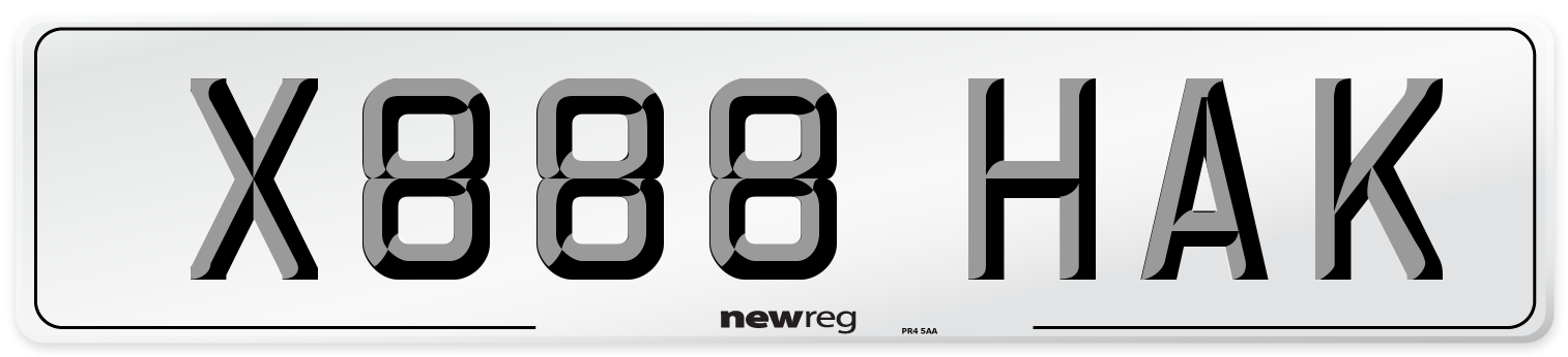 X888 HAK Number Plate from New Reg